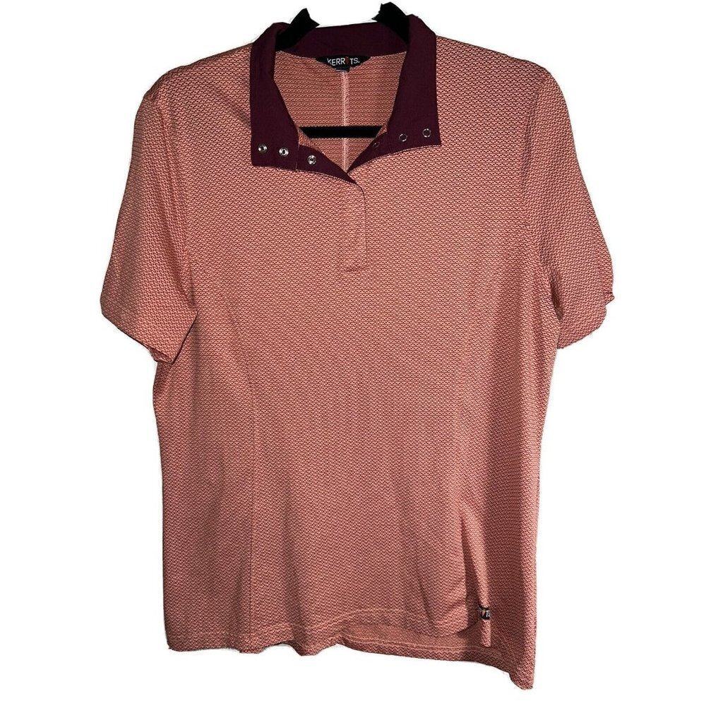 KERRITS Womens 1/4 ButtonLightweight Short Sleeve Pullover Shirt M Equestrian E1